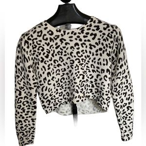 Divided Black White Leopard Print Cropped Oversized Knit Sweater Women Size S